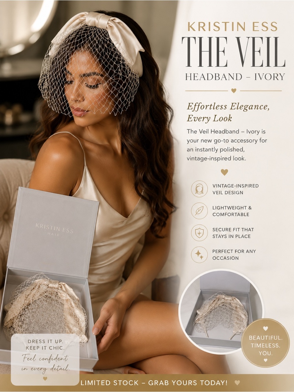 Kristin Ess The Veil Ivory Headband - Vintage-Inspired Hair Accessory